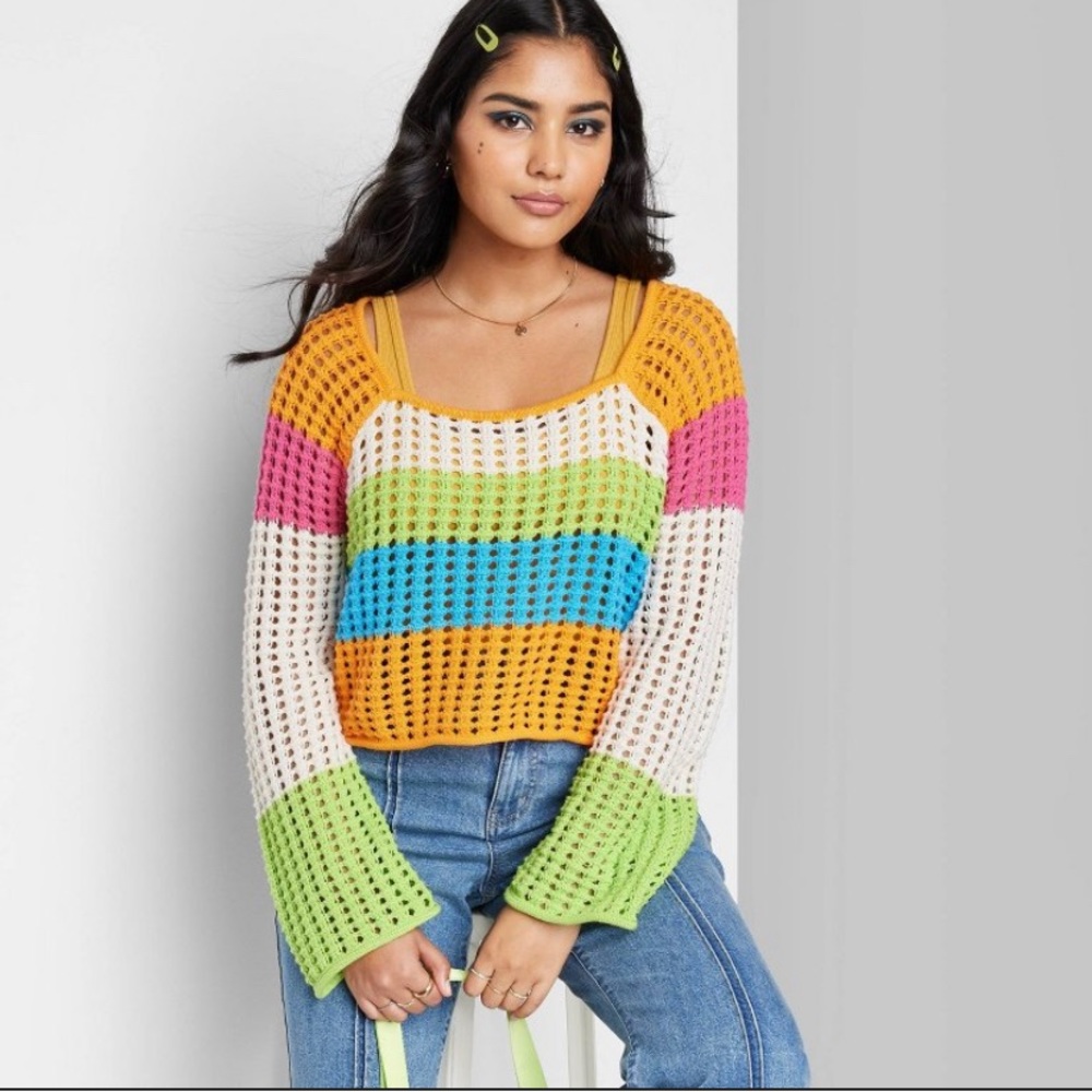 Women’s square neck pointelle pullover sweater